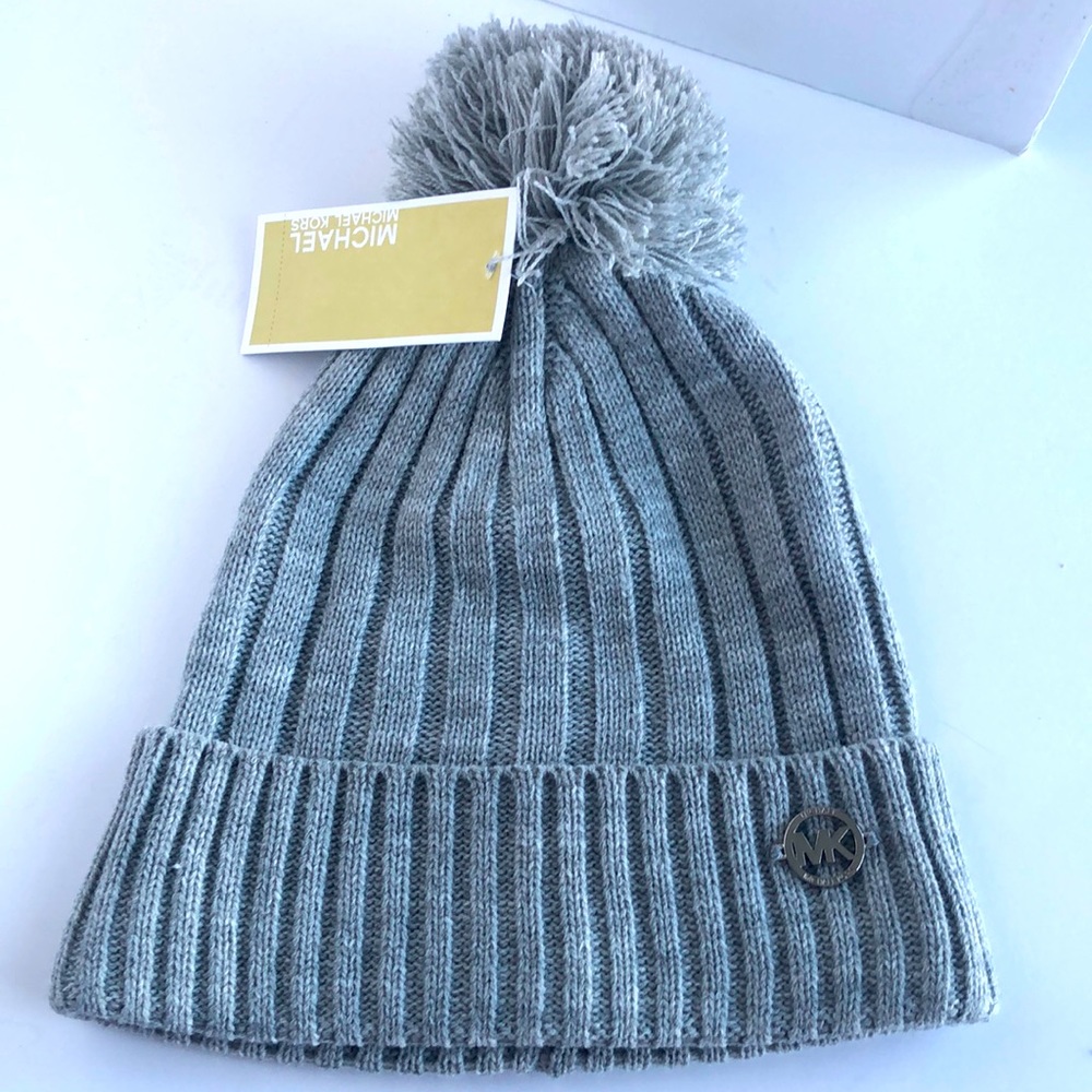 Gray Michael by Michael Kors beanie with pom pom